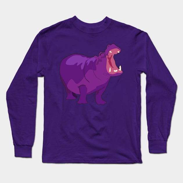 Purple Hippo Long Sleeve T-Shirt by LyddieDoodles